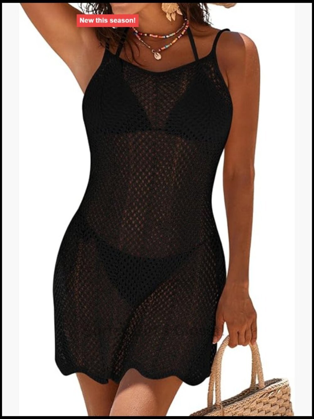 Crochet Swimsuit Cover Up Sheer Mesh Knit Tank Dress Beach Poolside